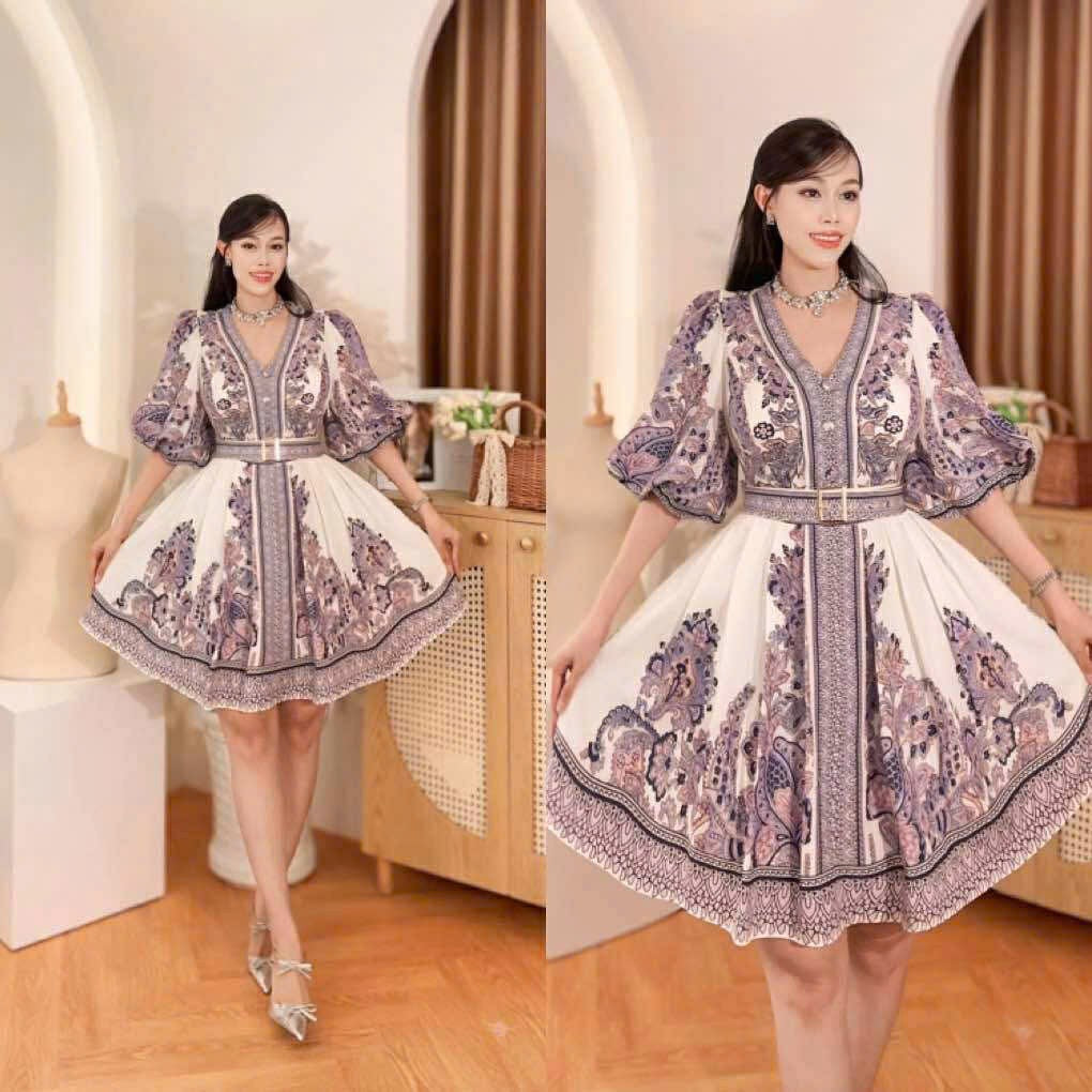 Puff Sleeve Vneck Vietnam Ao Dai party dress classic Party Style evening and formal Short Dress from Vietnam, freesize that fits medium to XL frame with belt