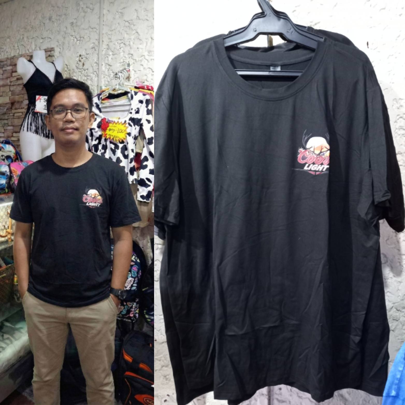 Men's Black XL Crew Neck Retro Beer T-shirt displayed by a model in a casual setting.