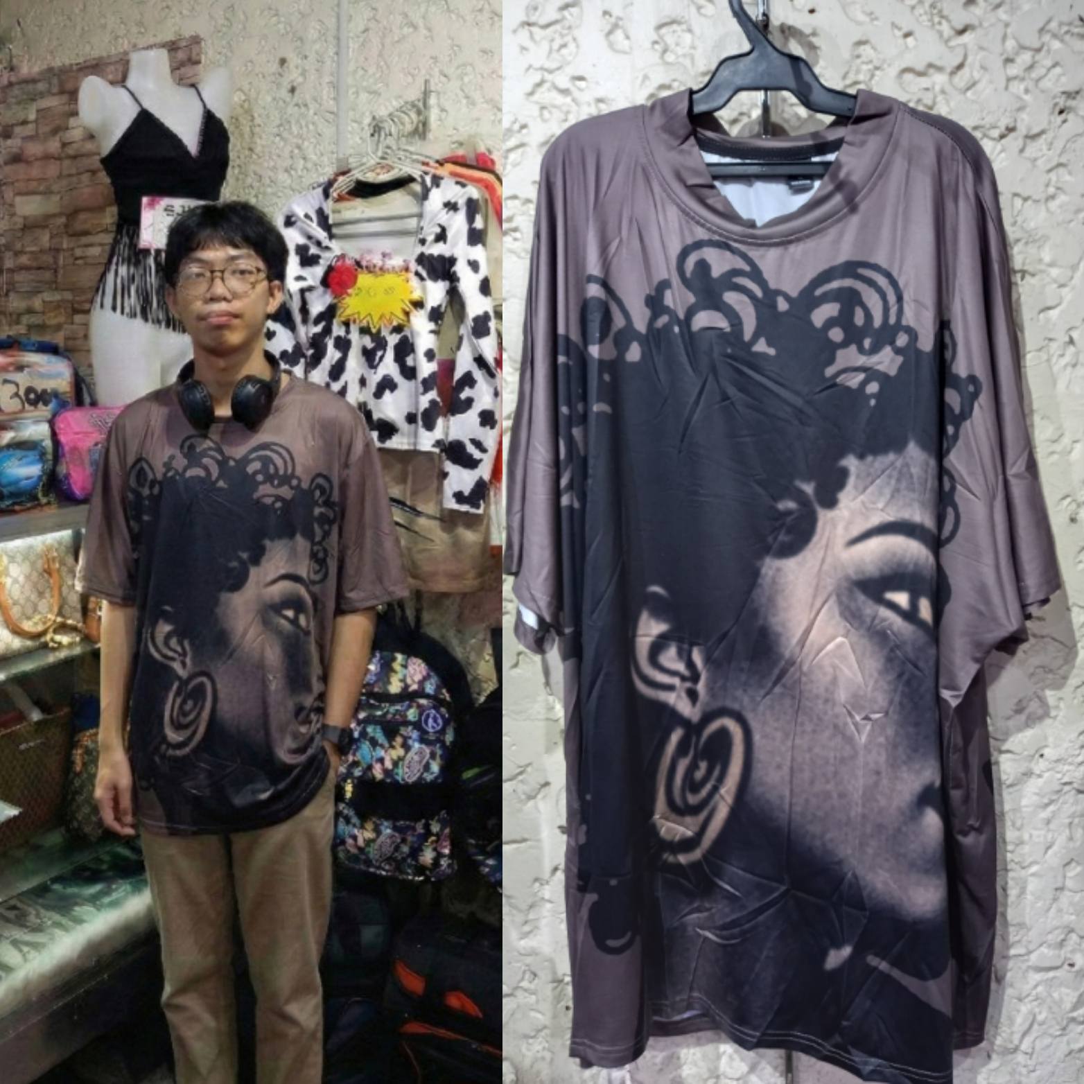 Oversized Bold Graphic Face XL Tee displayed on model in Marikina, featuring a striking urban art design.