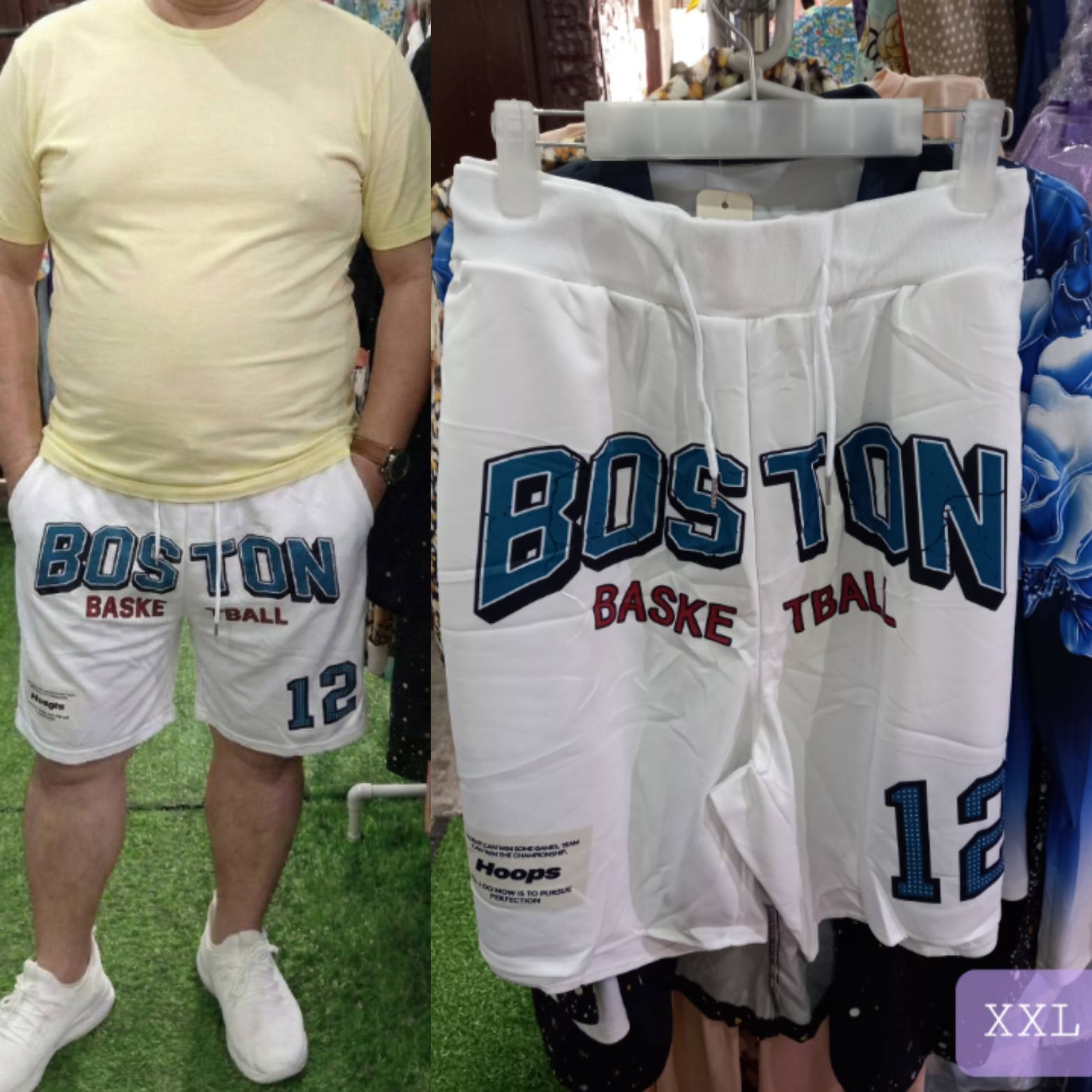 Men's White Boston Basketball #12 XXL Graphic Shorts - Sporty Gym & Athleisure Wear
