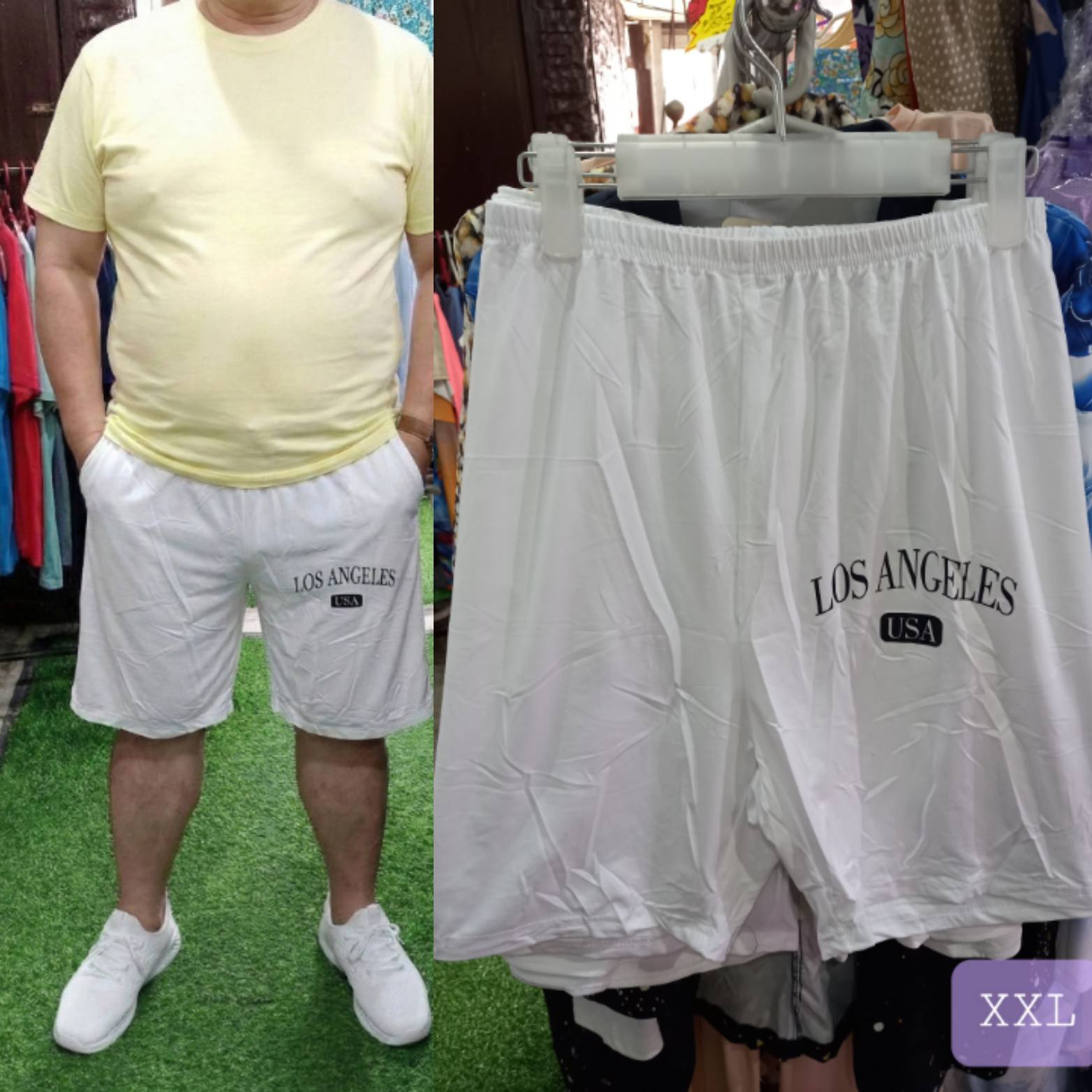 Men's White "Los Angeles USA" Graphic XXL Drawstring Shorts - Beach, Gym & Summer Streetwear