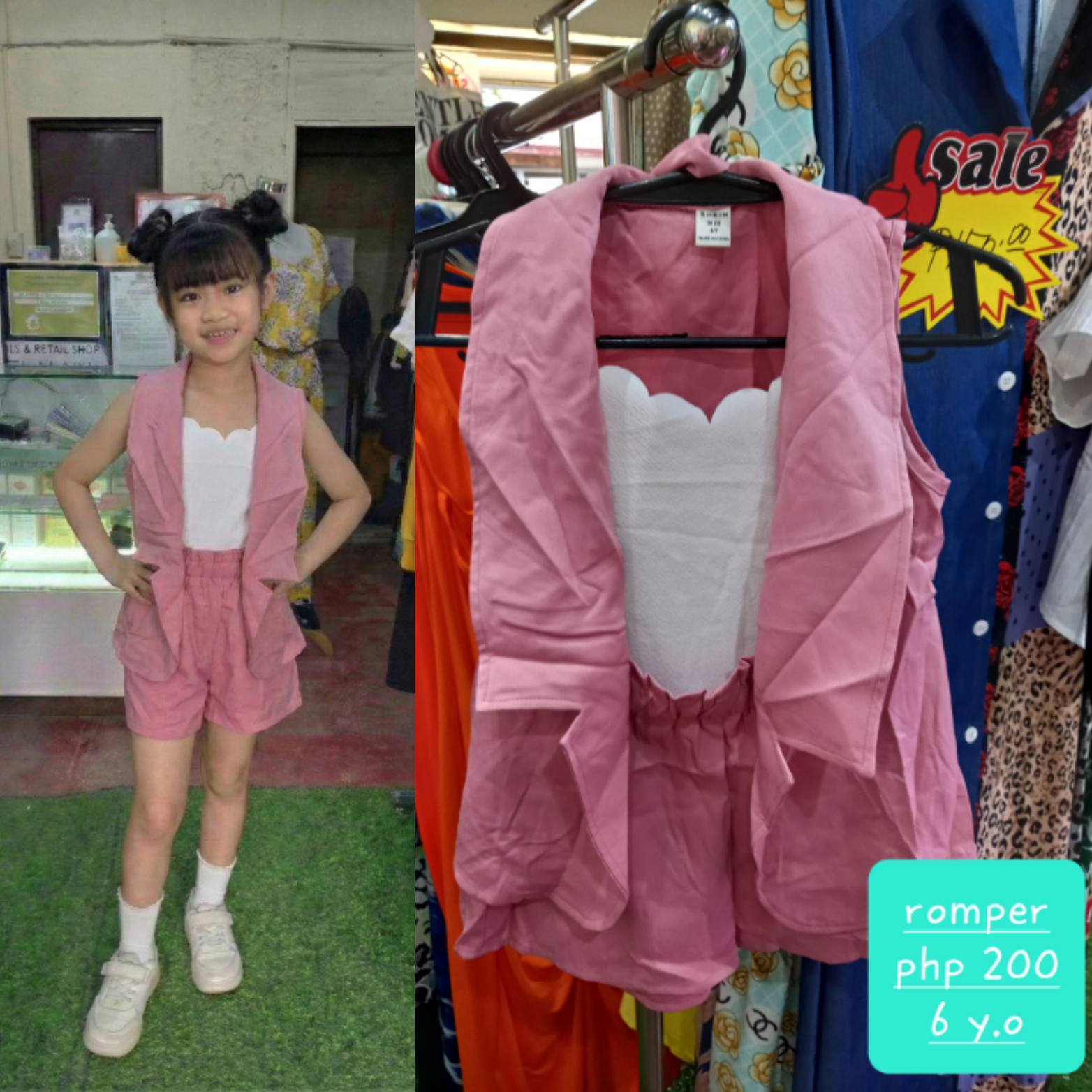 Girls' Pink Sleeveless Vest Jacket & High-Waisted Shorts Romper Set - 6 Y.O. Party Outfit