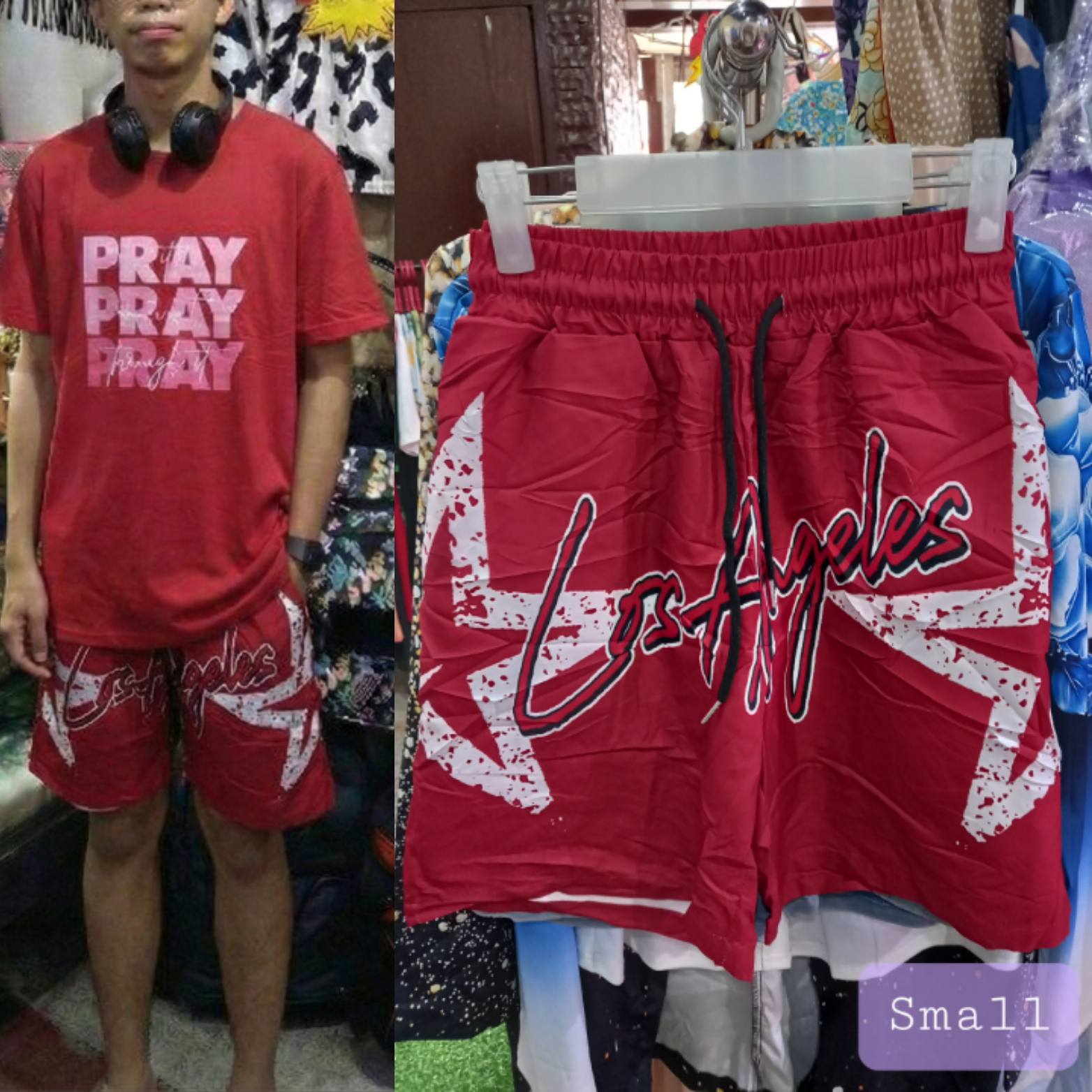 Men's Red Distressed "Los Angeles" Small Graphic Shorts - Streetwear Style & Summer Comfort