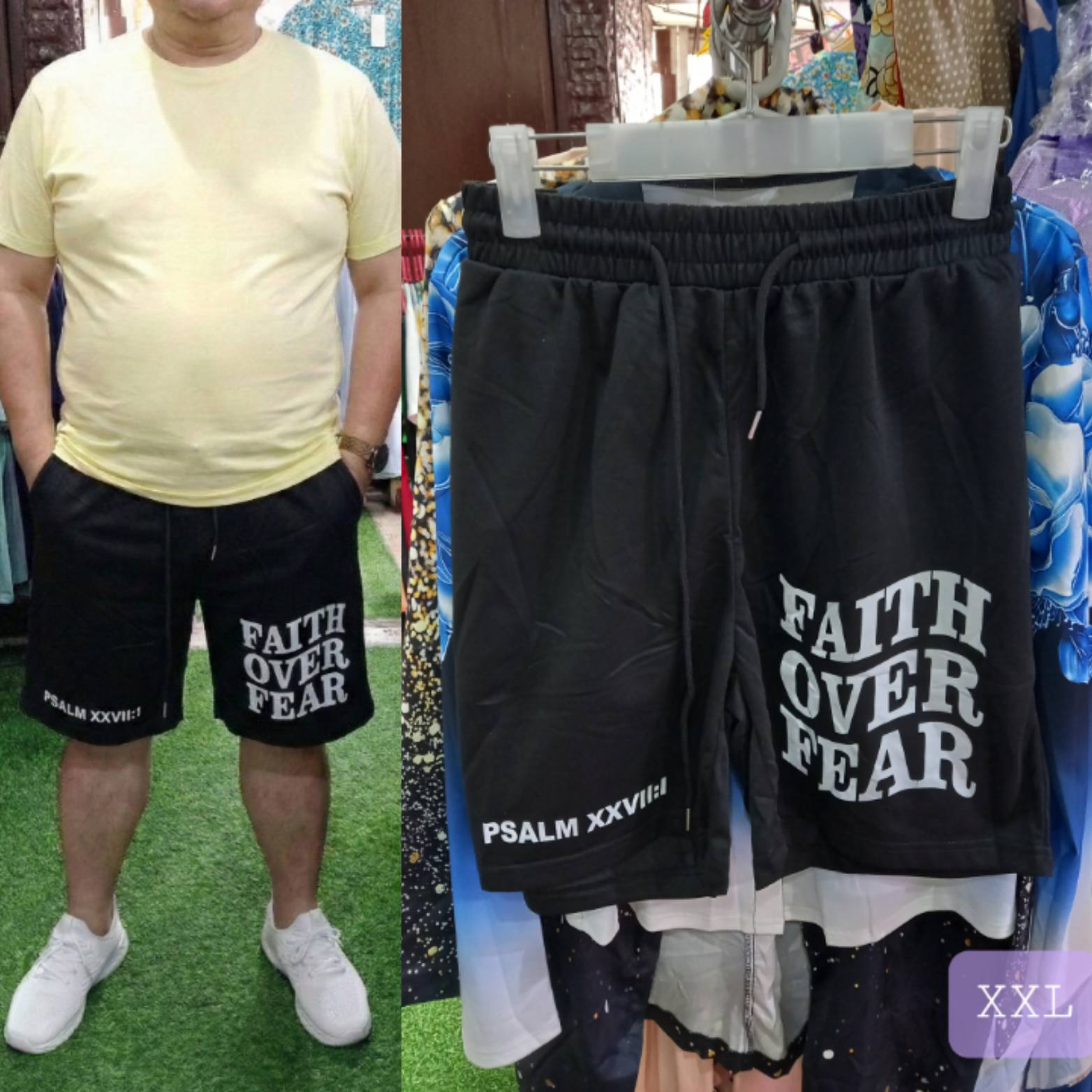 Men's Black "Faith Over Fear" Graphic XXL Shorts - Psalm XXVII:I Athleisure Wear
