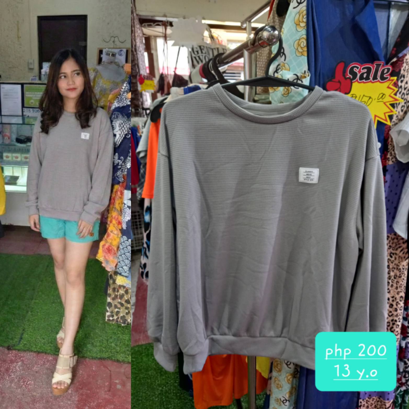 Women's/Teen's Grey Waffle Knit Pullover Sweater - Casual Thermal Long Sleeve Top