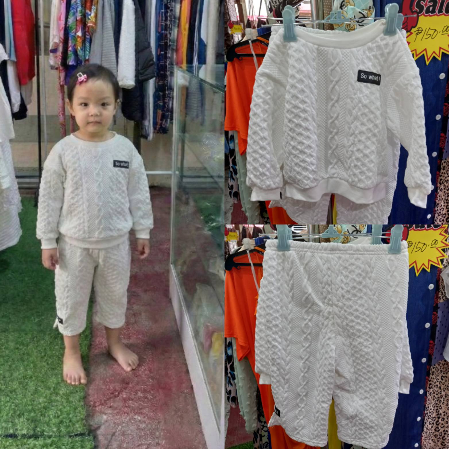 Toddler's White Cable Knit Textured Sweater & Capri Pants Set - Casual Co-ord Outfit