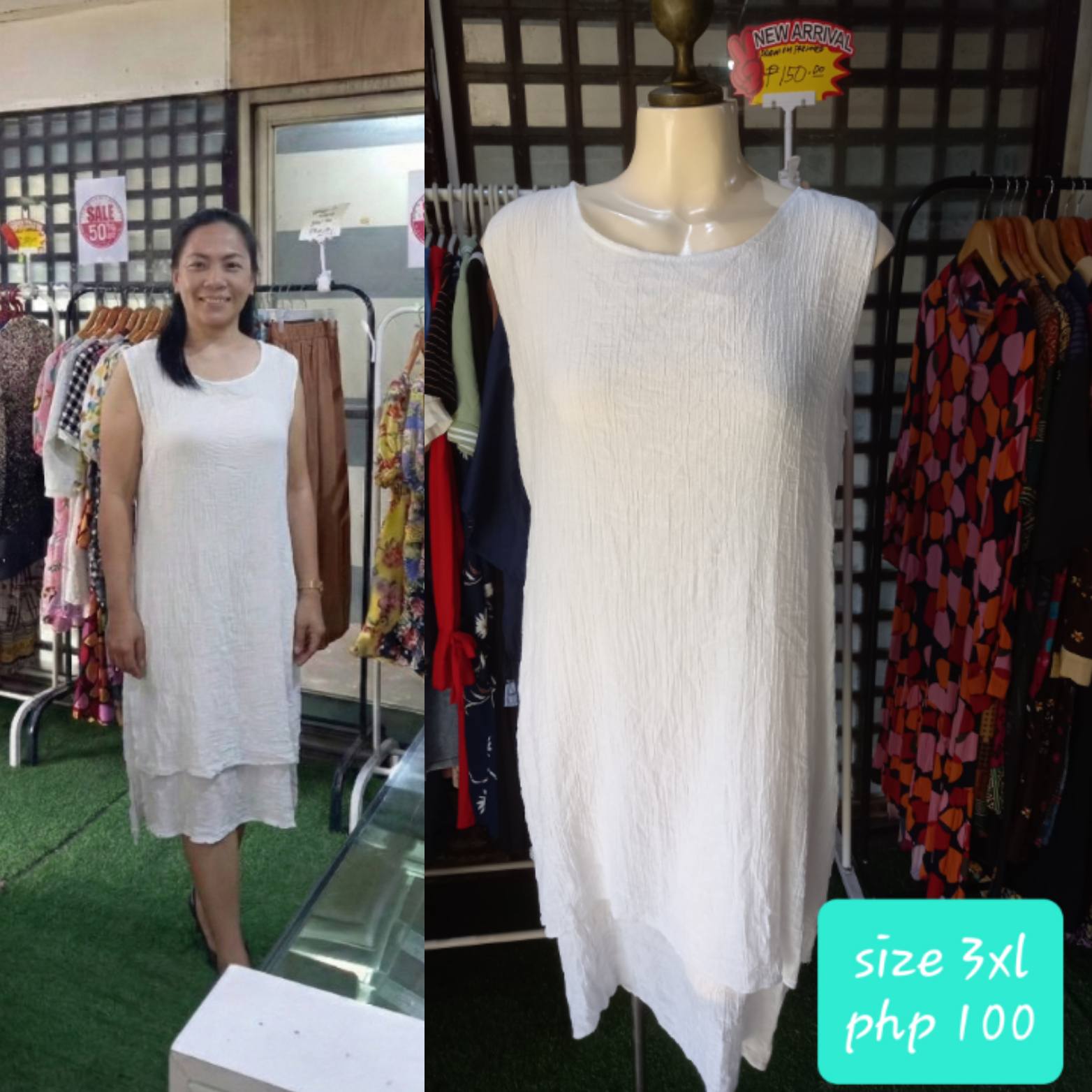 Plus Size White Crinkle Sleeveless Midi Dress - Size 3XL