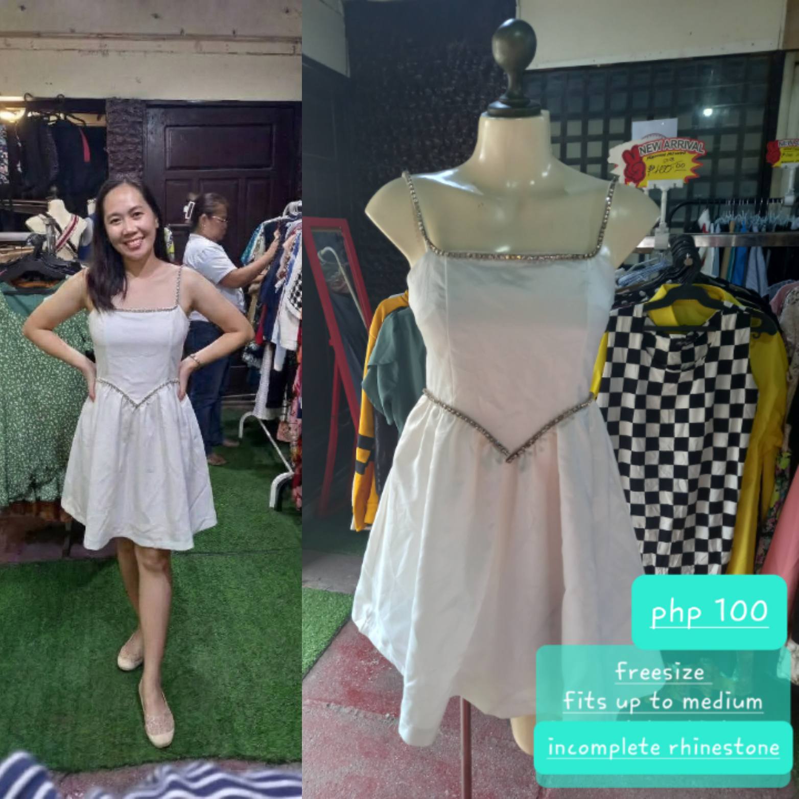 White Embellished Strap Skater Dress - Clearance (Needs TLC)