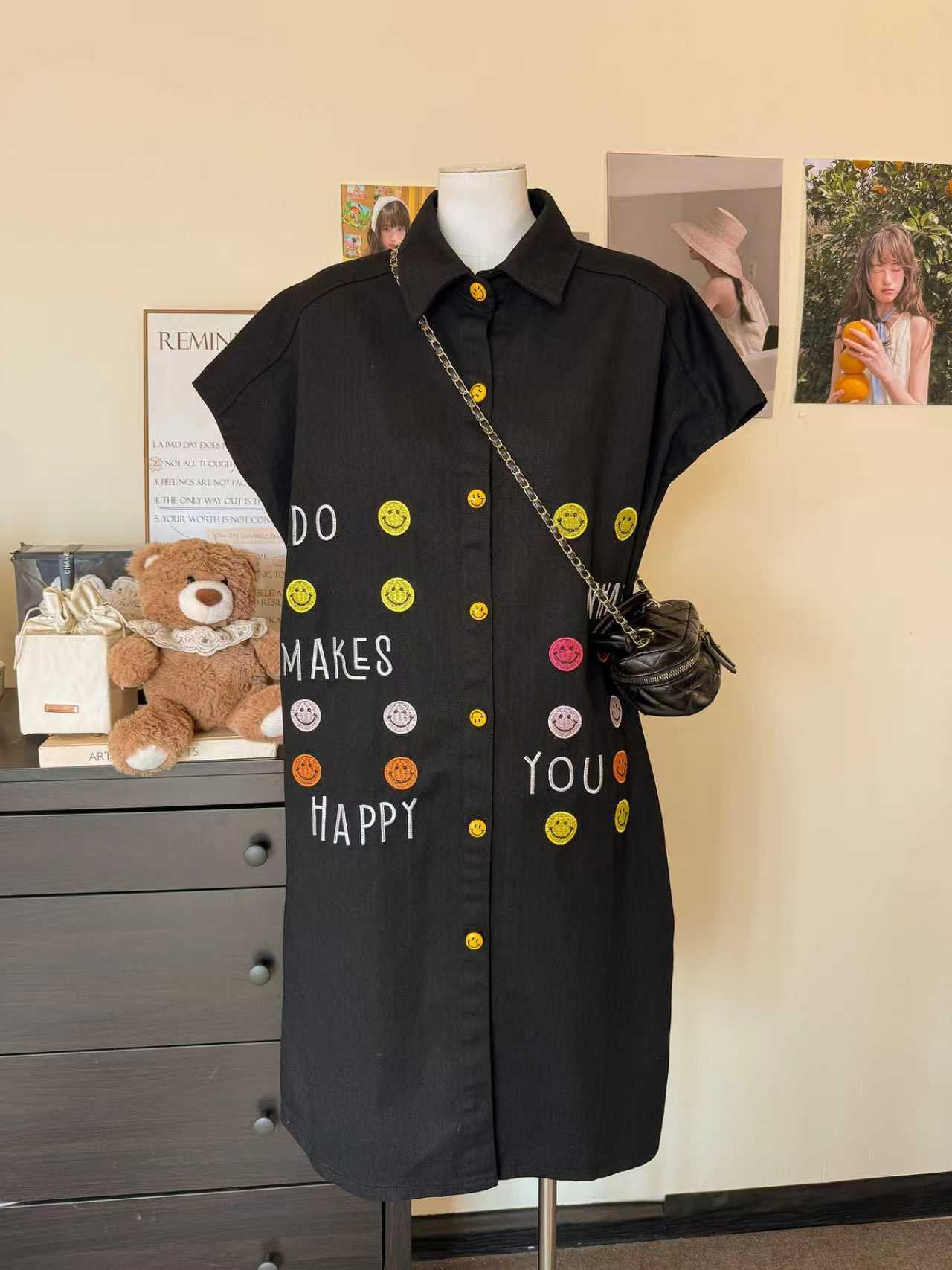 Pre-Order: Korean Smiley Button-Down Denim Shirt Dress | Smartshop