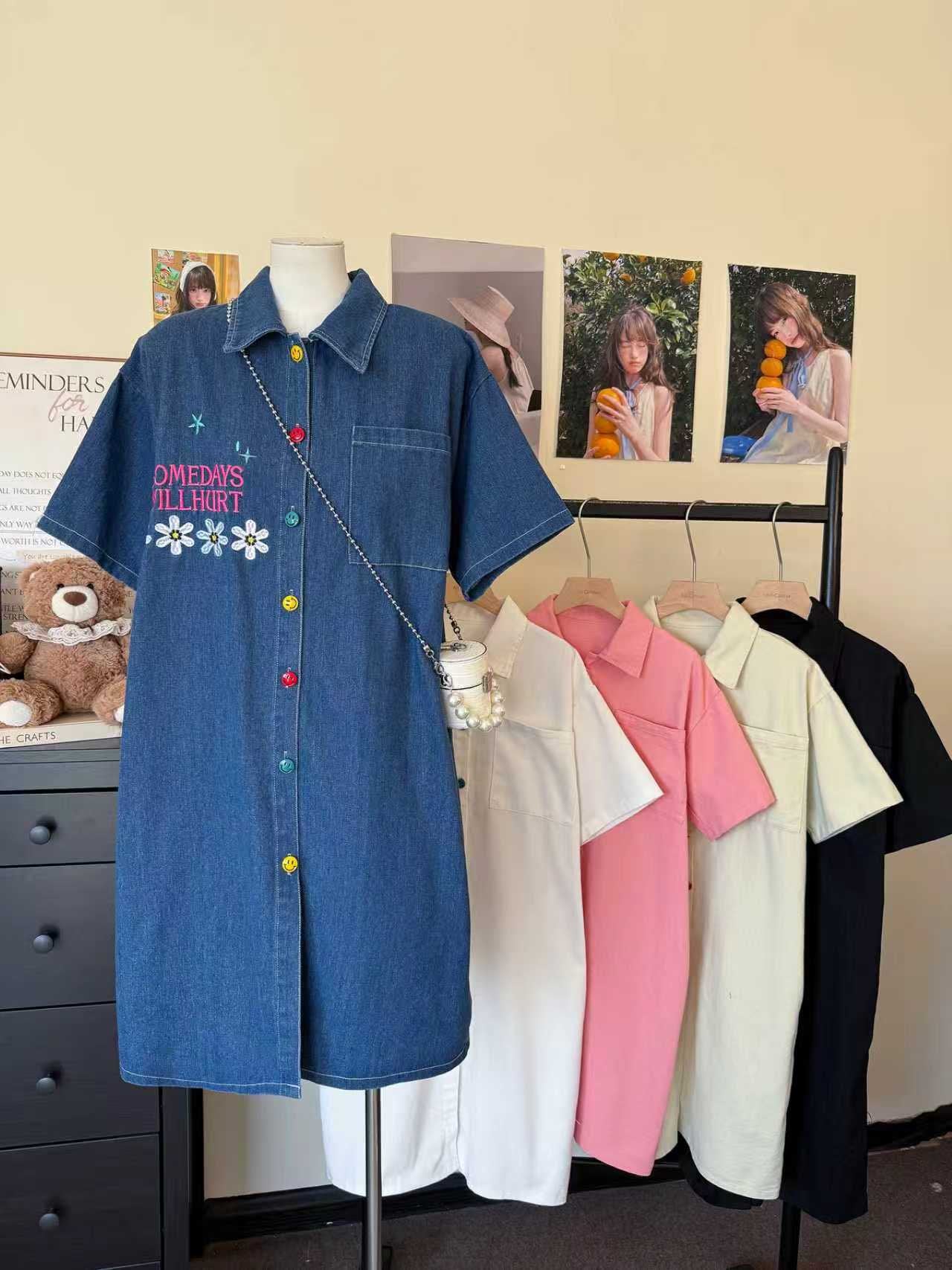 Pre-Order Korean Style Button-Down Denim Mini Dress  | Smartshop